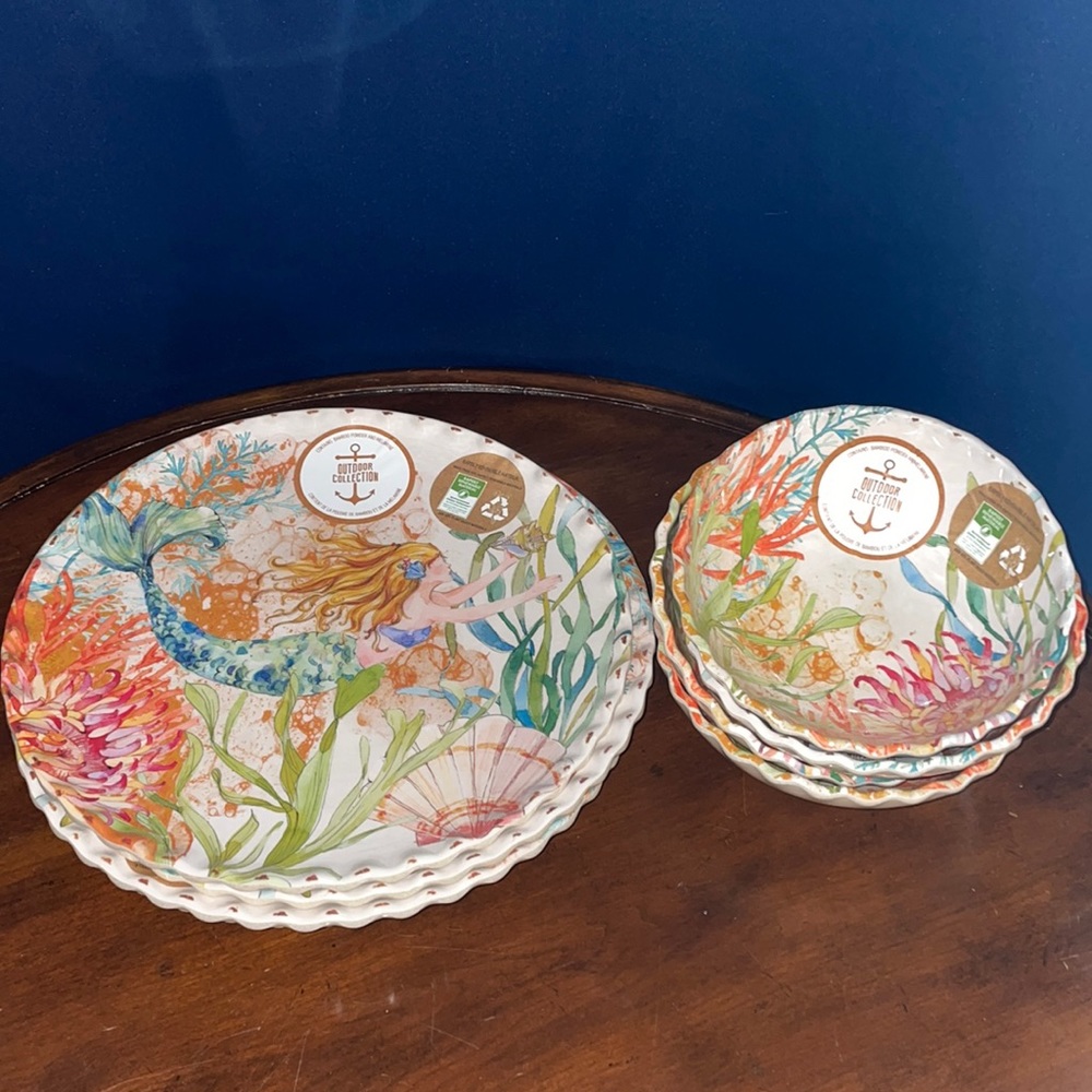 8 pierce mermaid ocean dinner set melamine sea life outdoor